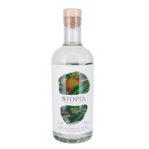 Hendricks Atopia Spiced Citrus alcoholvrij is een subtiel gearomatiseerde spirit, ideaal voor wie een alternatief zoekt voor traditionele gin.