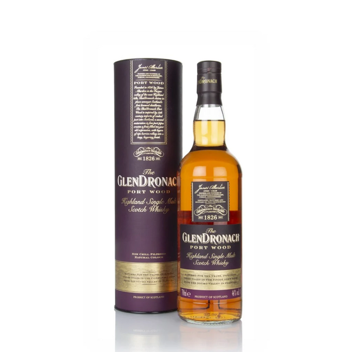 Whisky Glendronach Portwood 10Y
is een single malt whisky uit de Schotse Hooglanden met diepe tonen van pruimen, bramen en aardbeienjam.