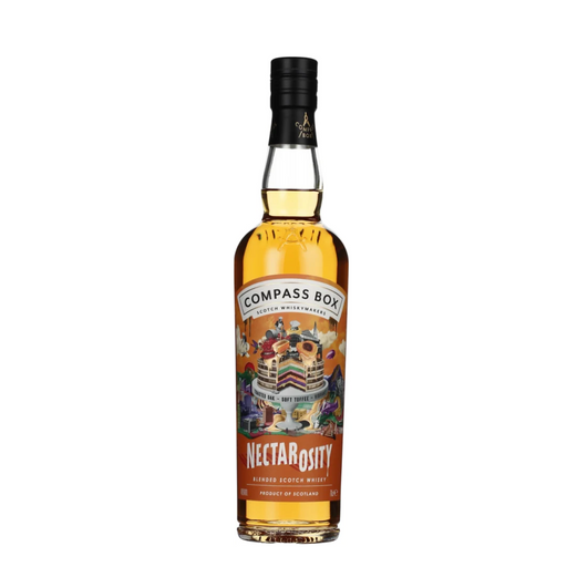 Bij de Whisky compass box Nectarosity springen  de smaken van Frangipane, croissant, ananasblokjes, kaneel en abrikozenyoghurt direct naar voren.