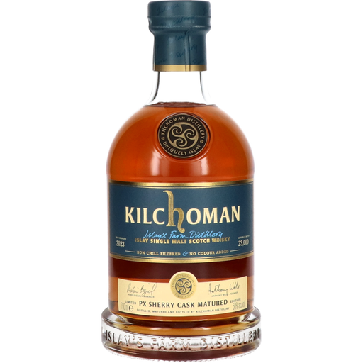 Kilchoman PX Sherry Cask Matured 2023 is een unieke whisky, omdat het de eerste gelimiteerde editie is die volledig vijf jaar heeft gerijpt in Pedro Ximénez sherry hogsheads. 